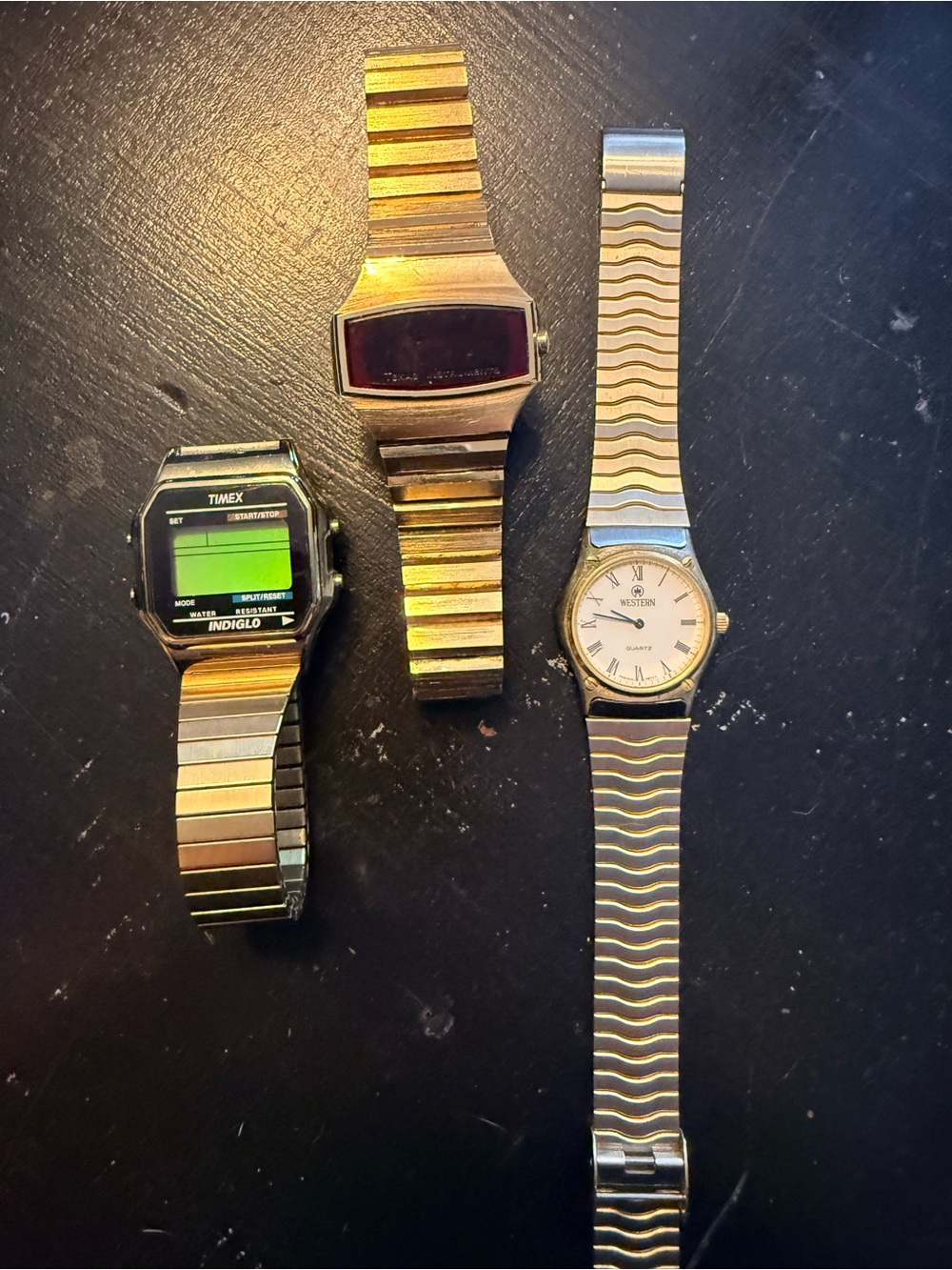 Lot of 3 Vintage Watches, iTimex Men's Digital Watch in Gold and Silver Two-Tone